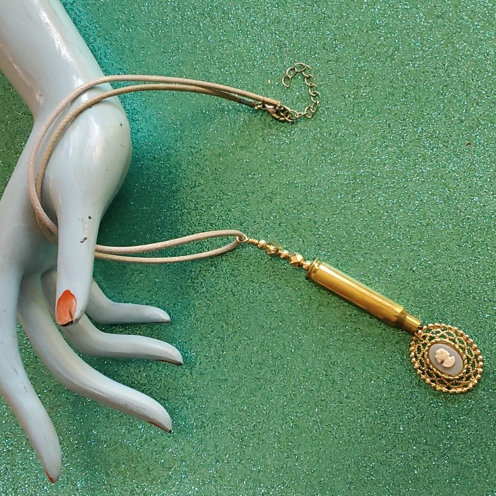 Handmade bullet cameo necklace